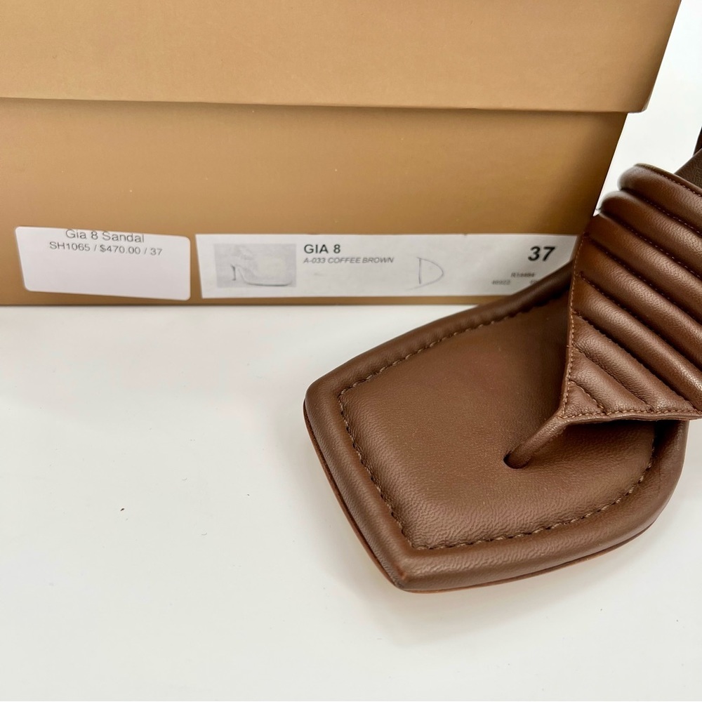 NWT Gia Borghini Women Coffee Brown Gia 8 Puffer Leather Sandals Heels 37 - Picture 14 of 15